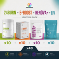 Pack Emprendedor RenovaBurn · 4 fórmulas FWP, 40 unidades ·  24BURN, E-BOOST, RENÖVA+ y LIV